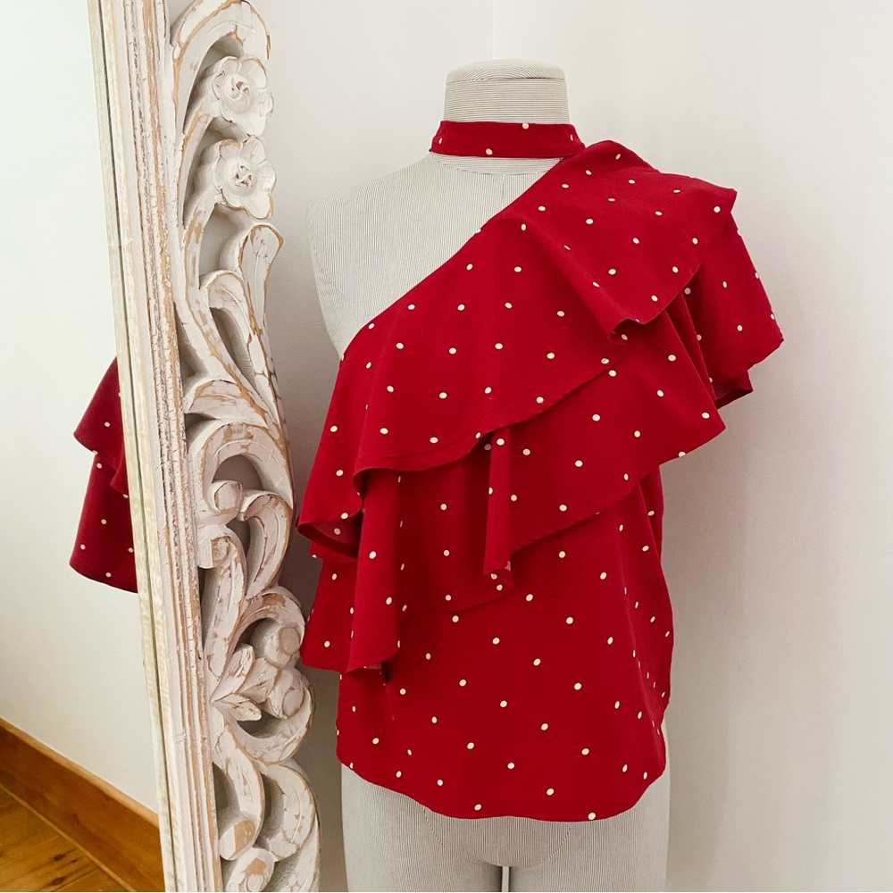 One Sleeve Red Polka Dot Top